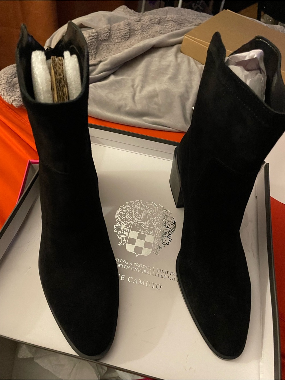 Vince Camuto Black Suede Pointed Toe Ankle Booties